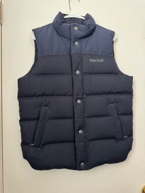 Marmot Vest Unisex Small Navy Blue Duck Down Puffer Insulated Button